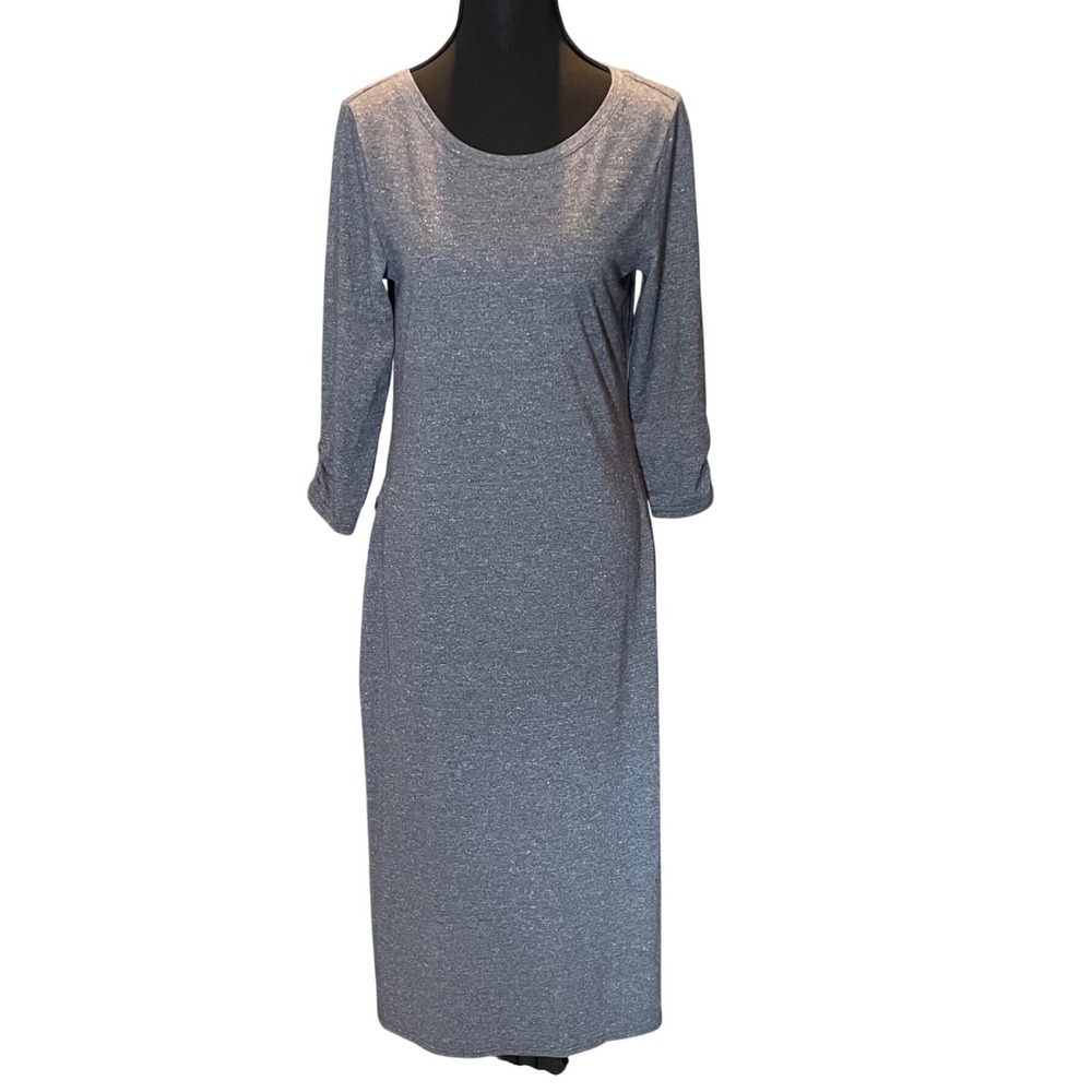 Toad&Co Small Grey Organic Cotton Blend 3/4 Sleeve Midi T-Shirt Dress Gorpcore
